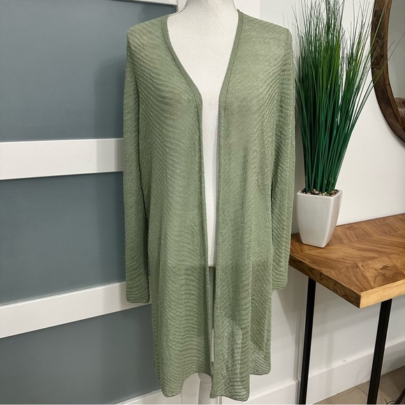 Eileen Fisher Sheer Hemp Blend Long Cardigan Small Sea Green SZ Small Beach NWT - Picture 1 of 11